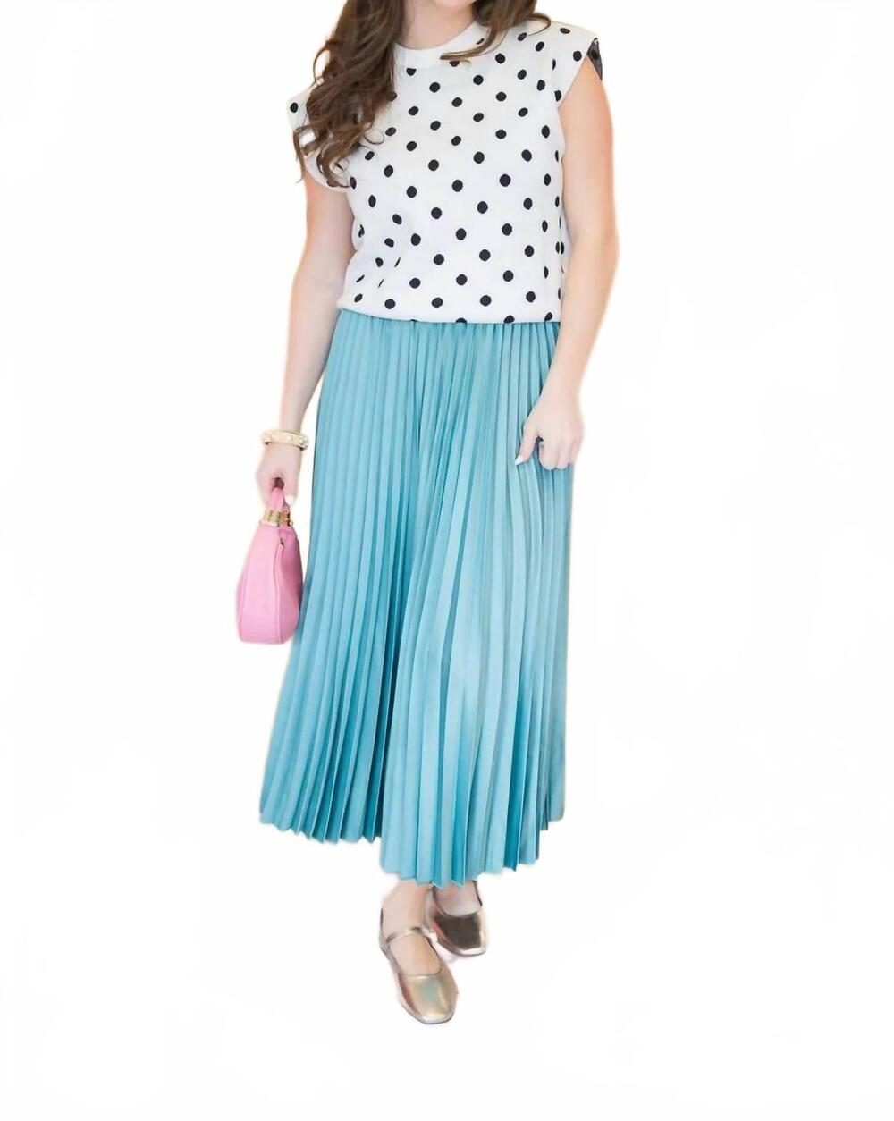 NEW WISHLIST women's laguna satin pleated midi skirt in coastal